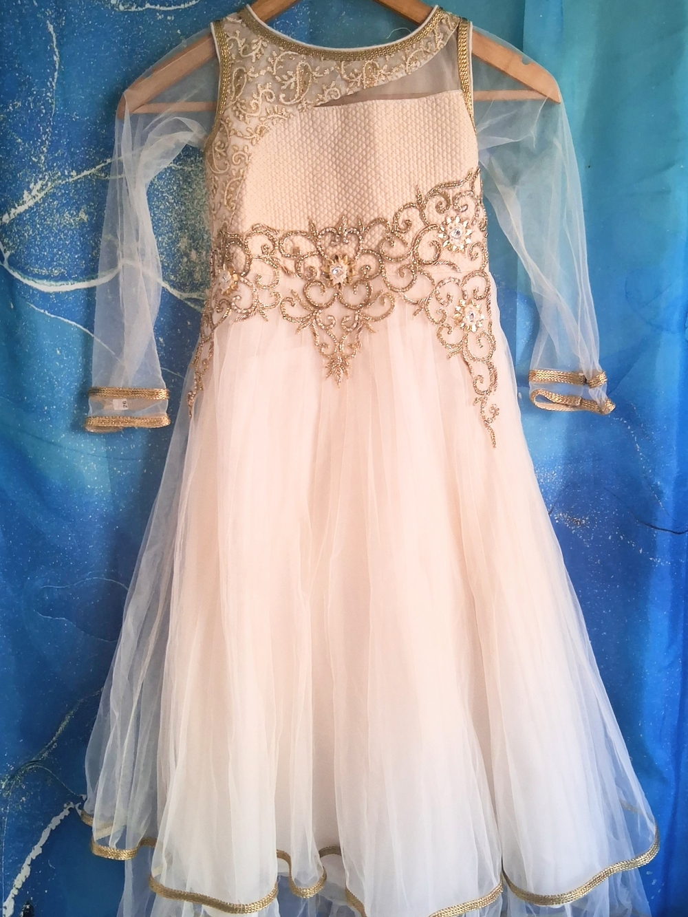 Girls Vintage Party Dress/Ivory Gold/Tulle Skirt/Girls Size 6